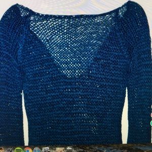 Theory teal blue open knit sweater.